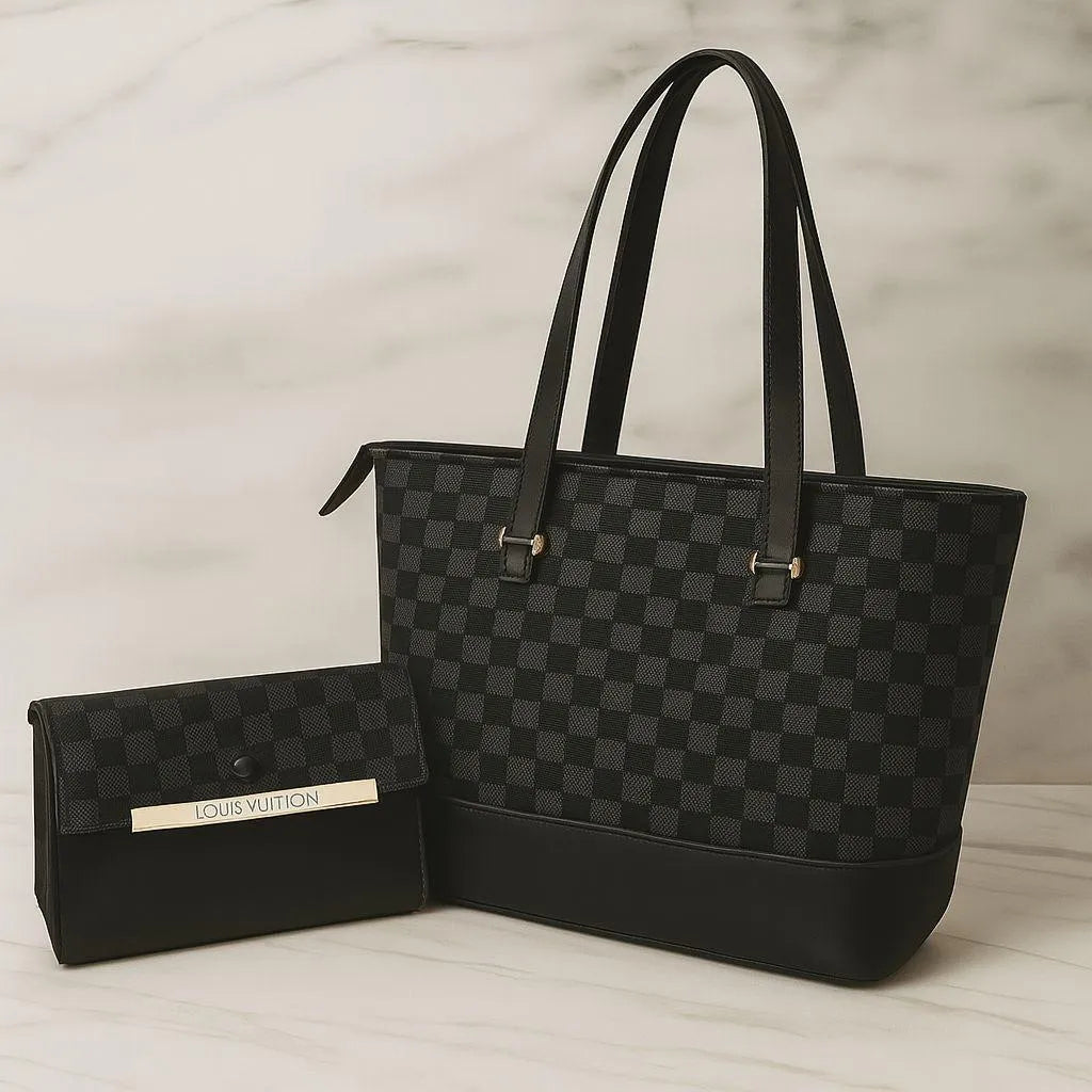 Checkered Handbag Set with Wallet