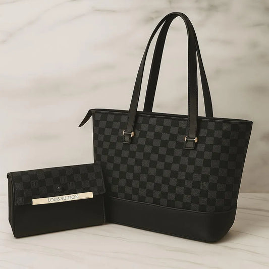 Checkered Handbag Set with Wallet
