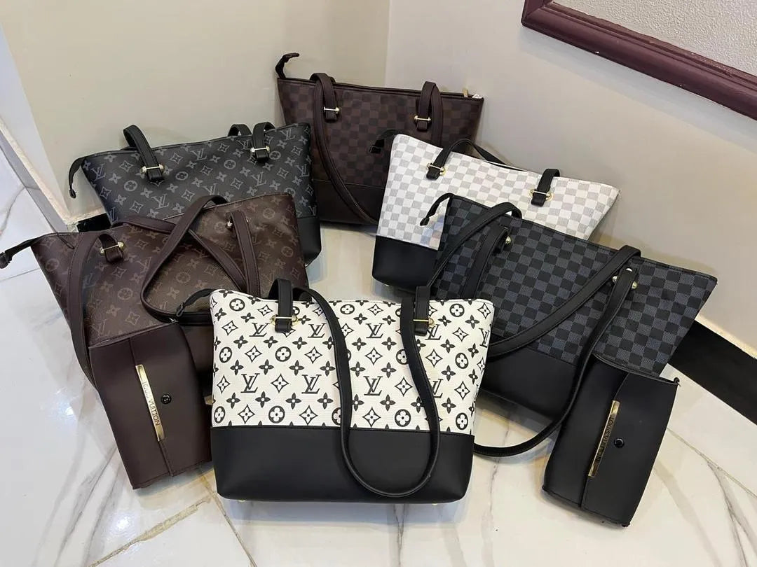Checkered Handbag Set with Wallet
