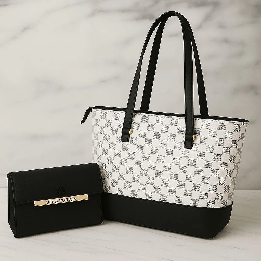 Checkered Handbag Set with Wallet