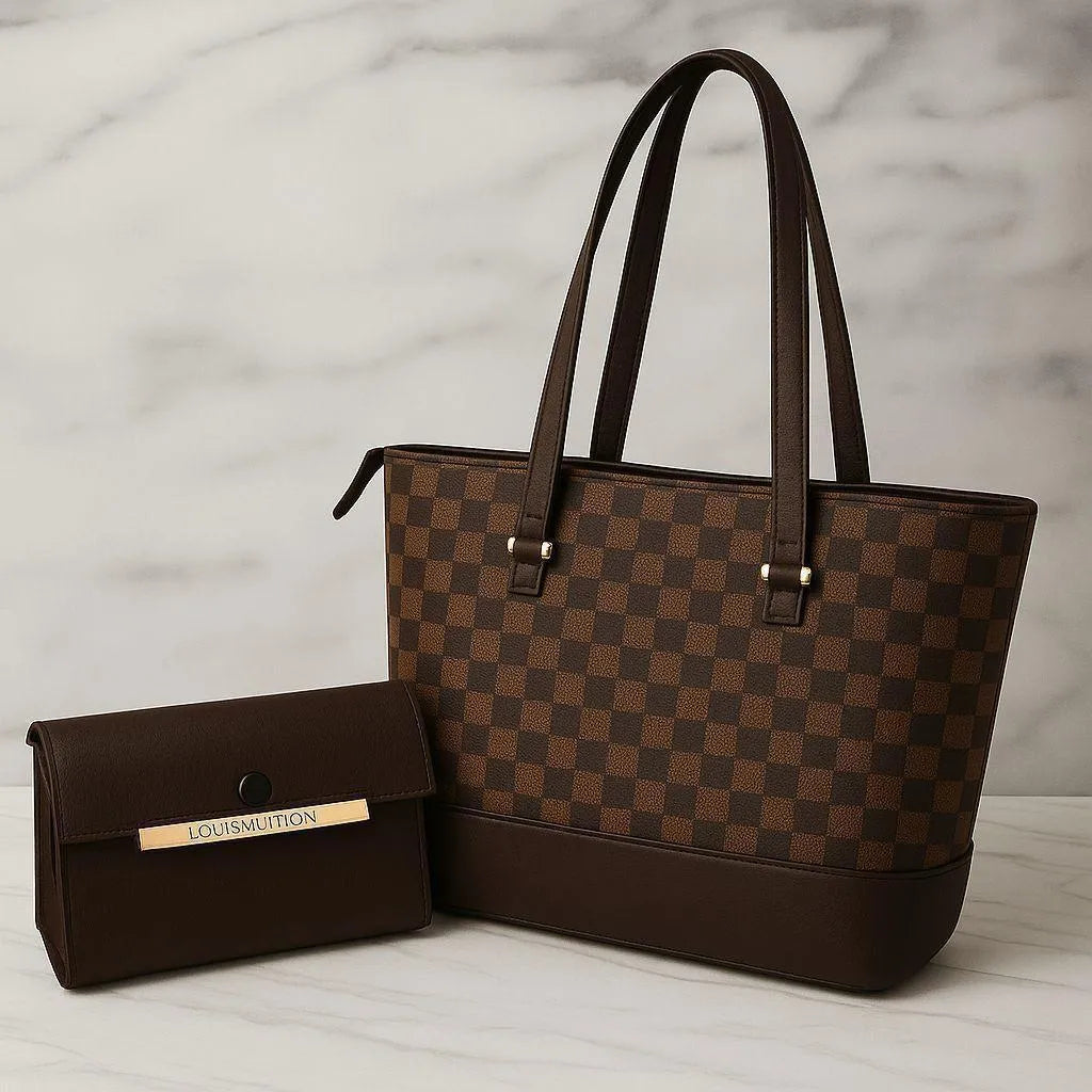 Checkered Handbag Set with Wallet